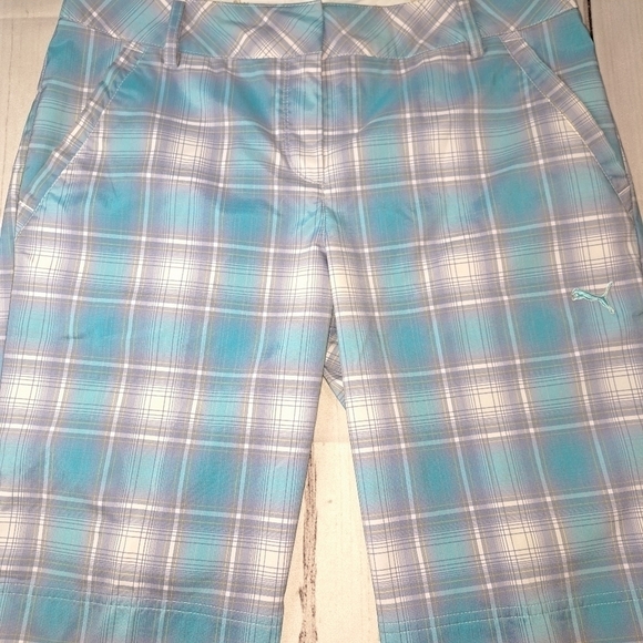 3 FOR 12 SALE Puma Golf Shorts 8 Blue Purple White Plaid Dry Cell Stretch Chino - Picture 4 of 13